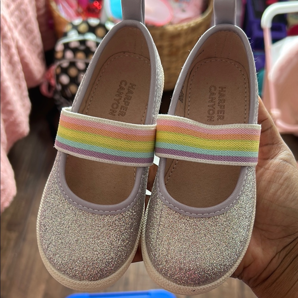 NWOT Harper Canyon Glittery Kids Dress Shoes with Rainbow Strap